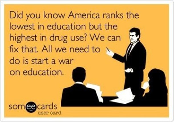 Did you know America ranks the lowest in education but the highest in drug use?